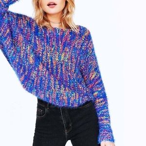 Ecote Funfetti Cropped Fuzzy Knit Sweater - Blue
